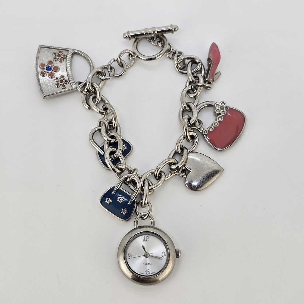 Women's Charms Watch 22MM Gray Dial Multicolor Charms Bands 6.5" NEW Battery